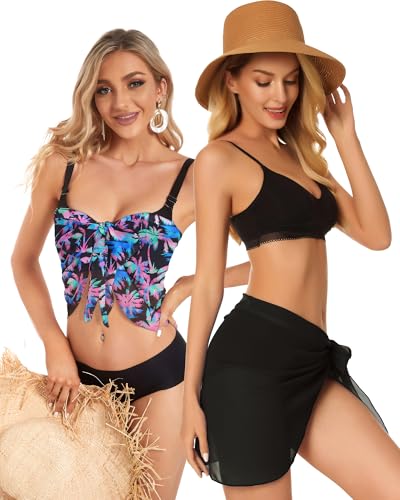 Image of CHICGAL 2 Pieces Women Beach Sarong Bathing Suit Wrap Skirt Sheer Bikini Swimsuit Cover Ups for Swimwear