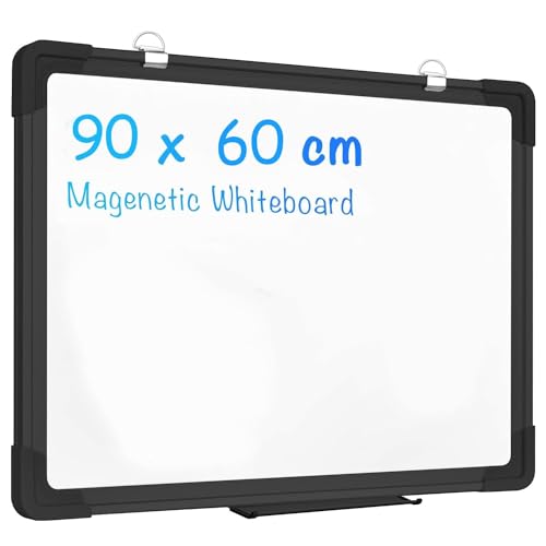 Pizarrón Blanco 90 X 60 CM,Doble Cara,Marco de Aluminio,Pizarra de Borrado en Seco,Pizarra de Pared,Calendario de Borrado en Seco para Pared,con Bandeja para...