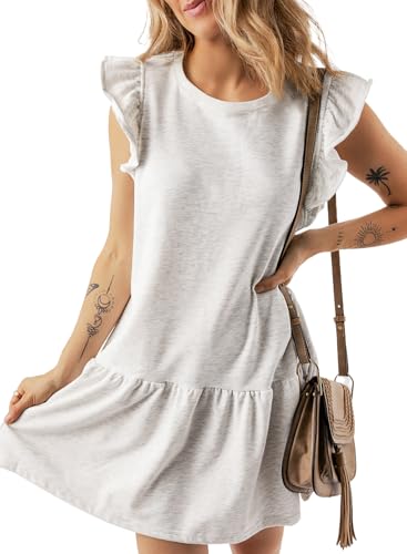 Image of Acelitt Womens Casual Summer Crewneck Babydoll Flowy Tiered Mini Dress, S-XXL