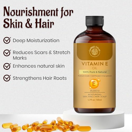 Carno Calm Vitamin E Oil Skin & Hair | 100% Natural & Pure | 35000 IU | Premium Grade Cold Pressed and Tocopherol for Face, Body, Scars & Cuticles | 1.7 fl. Oz - Image 4