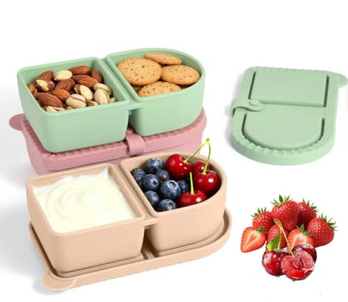 Consejos para Comprar Contenedores de oficina - solo los mejores. 48 KOSMOX 3 Piezas Contenedores de Bocadillos de Silicona para Bebés con Tapas – Doble Compartimento, Libre de BPA, Hermético y Reutilizable para Snacks, Salsas y Comidas – Apto...