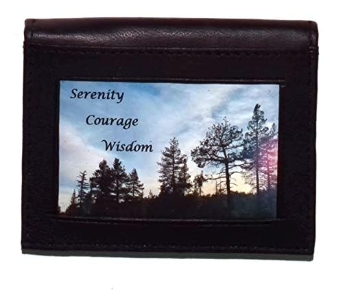 Leather Debit Credit Card Holder with Handcrafted Design and Register (Serenity Prayer) - Main Image