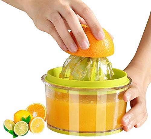 Citrus Orange Juicer, Lemon Manual Hand Squeezer with Built-in 16OZ Measuring Cup Grater，Multi-function Manual Juicer with Multi-size Reamers and Non-Slip Base, Ginger Garlic Cheese Grater