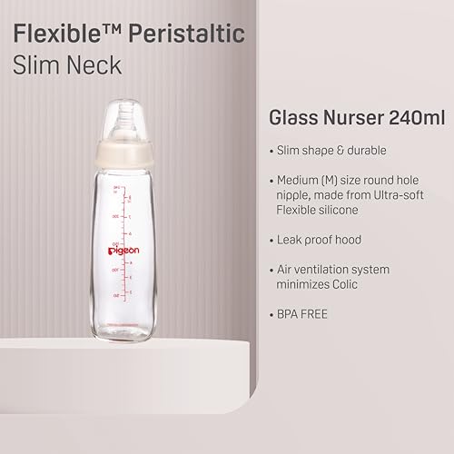 Pigeon Flexible Slim Neck Baby Bottle for 4+ Months Babies, 240ml, Glass, 1-Pack - Image 3