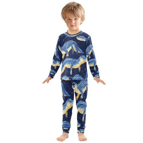 Pajama Sets Long Sleeve Blue Crocodile Pattern Print Soft Comfy Sleepwear 2 Piece PJS 3-8T2
