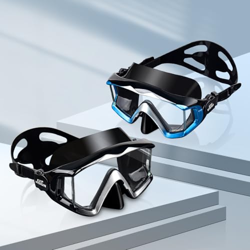 Image of Adult Pano 3 Scuba Diving Mask, Tempered Glass Snorkel Mask Anti-Fog Swim Mask No Leakage Swim Goggles with Nose Cover Snorkeling Gear for Snorkeling, Freediving, Swimming