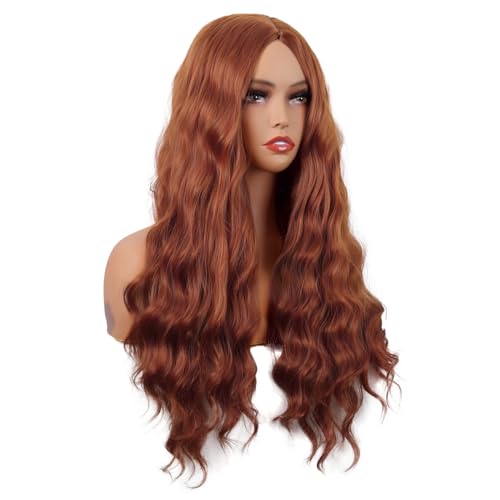 Image of MapofBeauty 28 Inch /70 cm Long Wavy Middle Part with No Bangs Synthetic Fiber Curly Fashion Women Party Cosplay Wig (Ginger Orange)