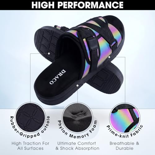 Image of Draco DracoSlides Reflective Slides for Men and Women, Wrapped in Reflective 3M with Adjustable Straps for Wide /Narrow Feet, Sandals with Arch Support & Slip Resistant, Men & Women Footwear, Black