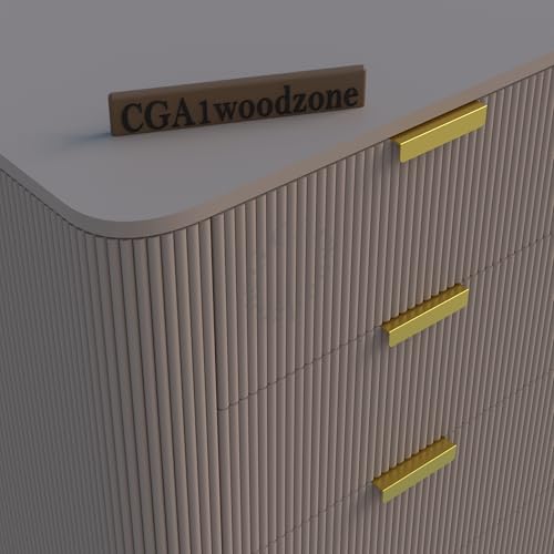 Image of Wooden Chest of Drawers | 5 Drawers Dresser Console Cabinet for Bedroom, Living Room, Drawing Room & Office | Multipurpose Storage Sideboard | HDMR Premium Wood and Iron | Taupe