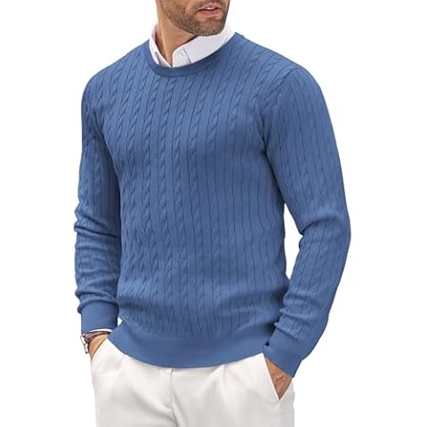 COOFANDY Men's Crewneck Lightweight Cable Knit Jumper Cover