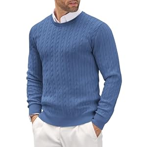 COOFANDY Men’s Crew Neck Jumper Cable Knitted Lightweight Jumper Slim Fit Long Sleeve Casual Pullover Sweater