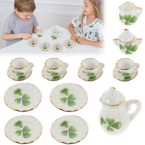 TenaLucy 15 Stücke Puppenhaus Zubehör,1/12 Miniatur Wichtel Zubehör Puppengeschirr Porzellan Mini Teeservice Geschirr Set Puppenhaus Möbel Weihnachtswichtel Zubehör,für Barbie-Puppenhaus Wichtelhaus