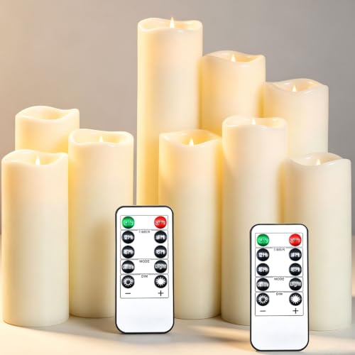9 Bougies LED en Cire Ivoire à Flamme Scintillante Intérieure, Lumière Douce Translucide, Télécommande Incluse, Cire Premium Réutilisable Écologique Économe pour Déco Intérieure, Mariage et Festivités