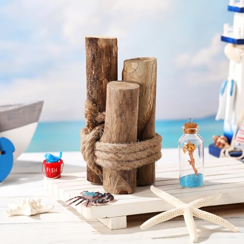Threehoney 3 Pcs Driftwood Decor Rustic Table Sign Beach Driftwood Piling Farmhouse Coastal Nautical Centerpieces Tables Coastal Decor for Summer Chrismas Kitchen Bedroom Dining Room Decoration House