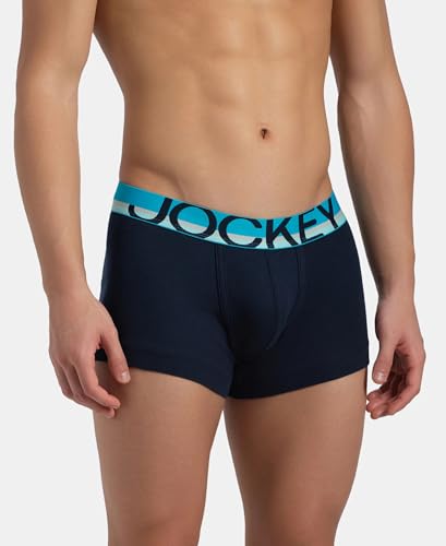 Image of Jockey FP03 Men's Super Combed Cotton Rib Solid Trunk with Ultrasoft Waistband Navy S