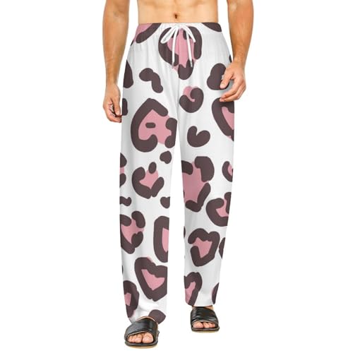 Bas de pyjama marron tacheté rose pour femme en taille S avec poches