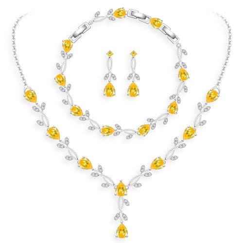 Image of GZWHD Wedding Jewelry Sets for Bride Bridesmaid Women Cubic Zirconia Necklace Earrings Bracelet Set Gift for Mother Friend Wife Daughter Sister Party Prom Jewelry