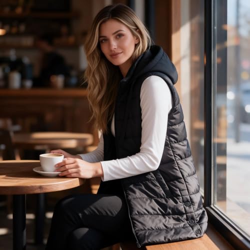Womens Long Puffer Vest Lightweight Plus Size Quilted Jackets with Hood - image 4