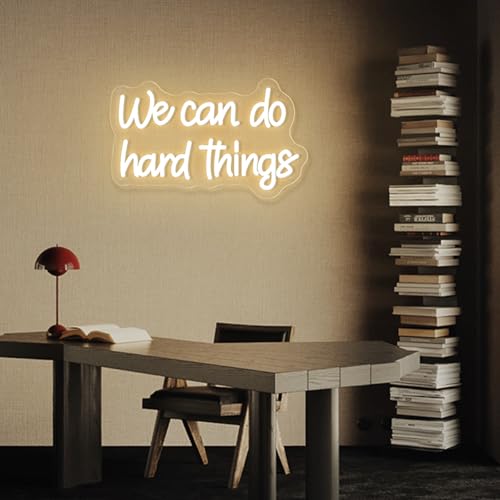 Image of We Can Do Hard Things Neon Sign Warm White Dimmable LED Neon Signs for Kids Bedroom Inspirational Letter Neon Light for Office Classroom Lights up Signs For Wall Decor