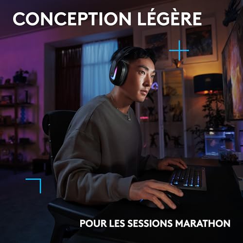 Logitech G G522 LIGHTSPEED casque gaming sans fil, LIGHTSYNC RVB, micro bande passante complète et audio synchronisé avancé, triple connectivité - LIGHTSPEED, Bluetooth, USB-A vers USB-C pour PC -Noir
