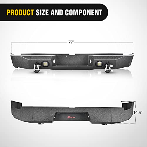 Image of Nilight Rear Step Bumper for 2007 2008 2009 2010 2011 2012 2013 Toyota Tundra Full Width Pickup Truck Textured Black Solid Steel Off-Road with 2X Upgraded 18W LED Lights D-Rings