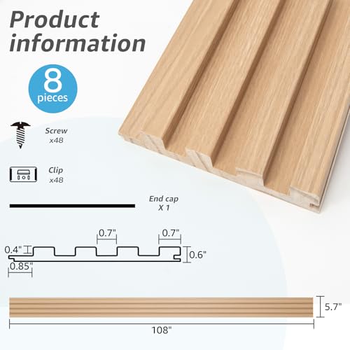 Image of Art3d 108 x 5.7 Inch Slat Solid Wood Wall Paneling for Interior Decor, Oak
