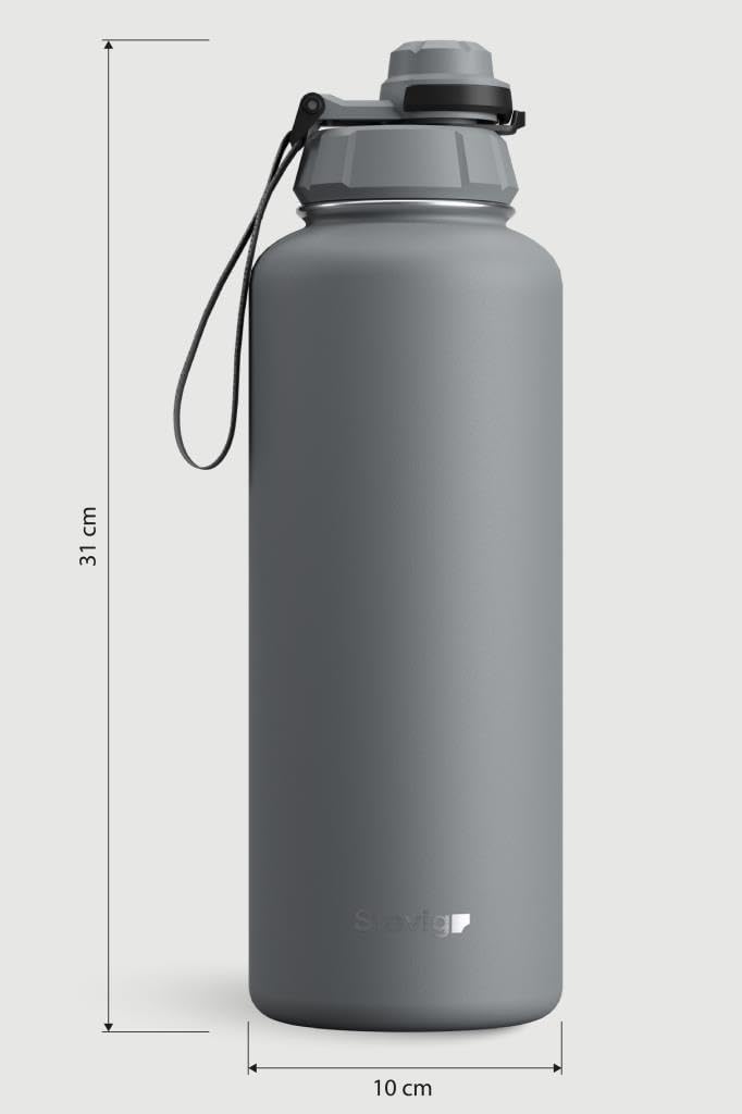 1 Hand Slide Lock Leak-proof | 50 oz | Insulated Vacuum Flask Stainless Steel Sport Water Bottle - Gray ST-253