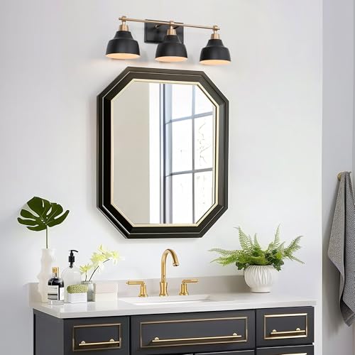 LALUZ Black Bathroom Vanity Light Fixtures, 3-Light Brass Modern Farmhouse Gold Vanity Wall Lamp Over Mirror with Metal Globe for Hallway, Bedroom, Kitchen, and Living Room by LALUZ - Image 4