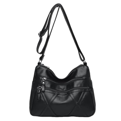 Crossbody väskor för kvinnor vintage mjuka läderväskor och handväskor damer stor kapacitet axelväska med flera fickor för kvinnor mors dag skolväska, Svart, en storlek