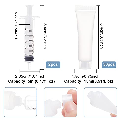 Benecreat 30 Pack 15Ml/0.5Oz Clear Empty Tubes Clear Squeezable Cosmetic Sample Containers Travel Essentials With Plastic Syringes For Shampoo Facial Cleanser Makeup #TOP1
