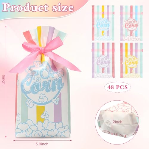 Image of 48 Pcs Popcorn Plastic Bags Circus Carnival Party Goodie Bags Bulk Movie Night Popcorn Container for Carnival Movie Night Theater Halloween Party Supplies (Pastel)