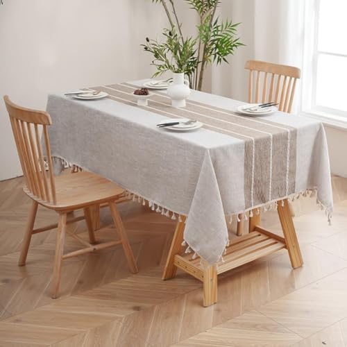 Nappe imperméable et infroissable en coton lin marron - 6
