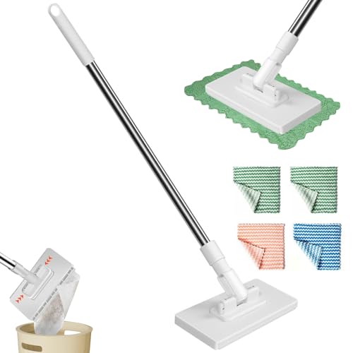 Mocio con 4 panni per mocio, set di spazzole per pavimenti, smontaggio automatico, con funzione strizzante, testa girevole a 360 gradi, mocio bagnato e asciutto per la casa (1 pezzo)