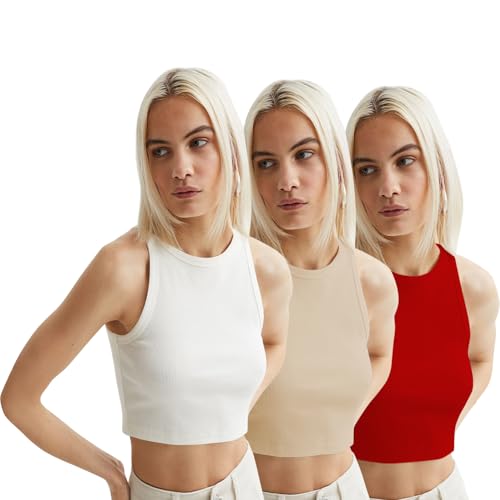 Image of KERI PERRY Tops for Women Crop Top for Women's Tank Activewear Tee Sports Western Casual Cotton Camisole Pack of 3 Combo