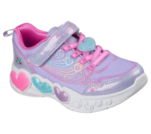 Skechers Fille Enchanted Heart Lights Baskets, Lavender Sparkle Mesh Synthetic Multi Trim, 28.5 EU