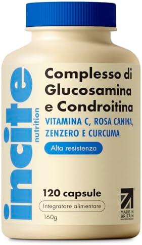 Incite Nutrition Complesso ad alta resistenza con glucosamina e condroitina con MSM, vitamina C, zenzero, rosa canina - Integratori per la cura delle articolazioni, 120 pezzi (confezione da 1) Generico - integratore
