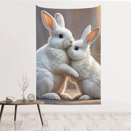 Tapisserie Bunny Hug 152x101 cm en velours pêche pour décoration de salon