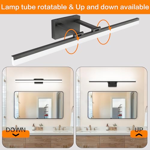 Image of SOLFART Adjustable Color Temperature Dimmable Bathroom Light Fixtures Vanity Light Black LED Bathroom Vanity Light Over Mirror 39.4 Inch APP Control Modern Light