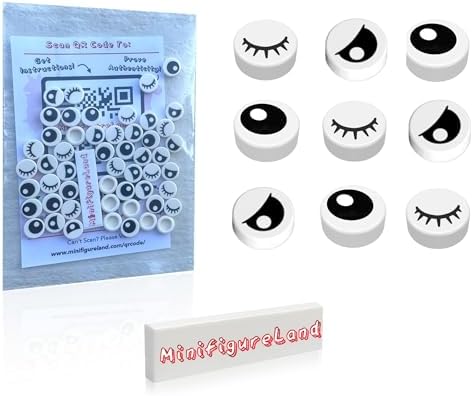 LEGO Parts and Pieces - 50 Pcs Mixed Lot of White 1X1 Tile (Full Eyes, Partially Closed Eyes, and Closed Eyes) Plus Minifigureland Tile image 5