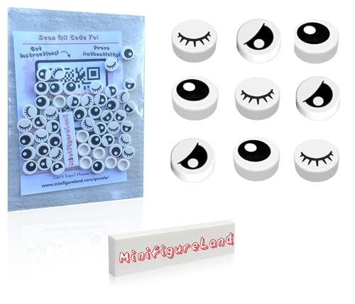 LEGO Parts and Pieces - 50 Pcs Mixed Lot of White 1X1 Tile (Full Eyes, Partially Closed Eyes, and Closed Eyes) Plus Minifigureland Tile