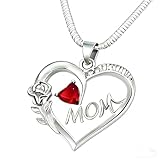 SOVIUPRZ Mom Necklace - Mother Gifts for Mom Nana Grandma, Fashion Jewelry -Heart Rose Necklaces with Red Agate for Mother In Law, Gifts from Daughter, Son, Stainless Steel