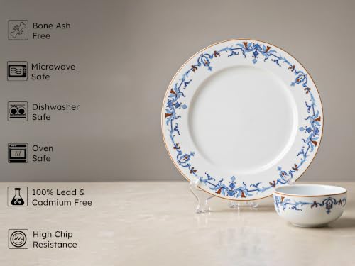Image of Bodhi House Premium Porcelain Dinner Set 12 Pieces Serving for 6 | Royal Crest Design | Microwave & Dishwasher Safe | Crockery Set | Dinnerware Set for Home, Dining, Kitchen & Gifting