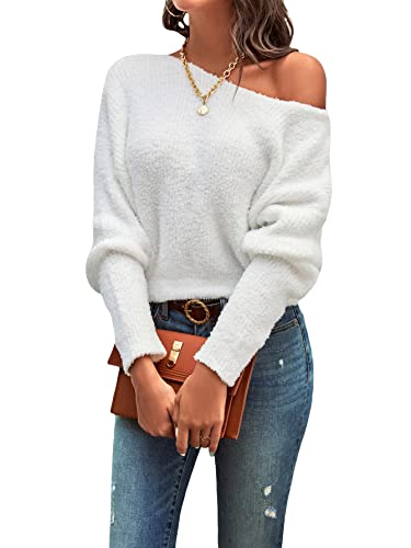 WDIRARA Women's Boat Neck Long Sleeve Sweater Casual Pullovers Tops