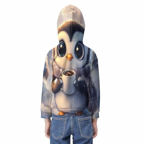 Sweat capuche enfant 12-14 ans avec motif pingouin 3D forêt de neige vêtement hiver unisexe