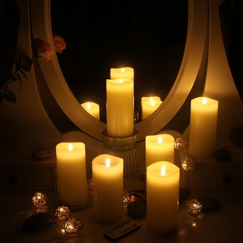 Image of Stonebriar 6 Count Ivory Real Wax 3x6 Flameless LED Pillar Candles with Remote and Timer