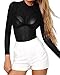 CLOZ Women's Sexy See Through Sheer Mesh Tops Long Sleeve T Shirts Blouse (Black, Small)