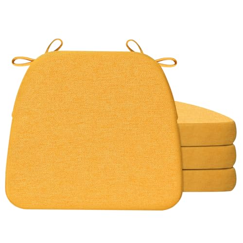 Image of AAAAAcessories D-Shaped Chair Cushions, 2 inch Thick Dining Chair Pads with Ties and Removable, Machine-Washable Cover, 17 inch x 16 inch, Set of 4, Golden Orange