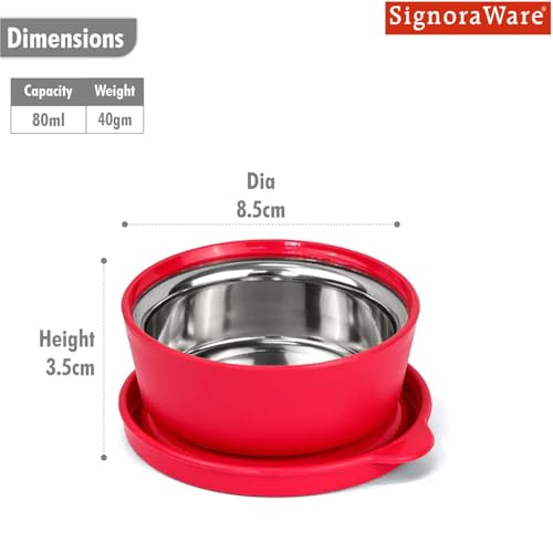 Image of SignoraWare Monarch Mini Mate Stainless Steel Container | Airtight & Leakproof | Small Storage Box for Spices, Chutney, Snacks | Ideal for Office, School & Travel (80ml | Red)
