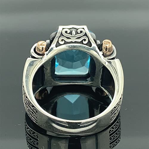 Man Silver Aquamarine Stone Ring, Blue Aquamarine Stone Ring, Vintage Men Ring, Turkısh Ottoman Men Ring, 925K Sterling Silver Ring #TOP4