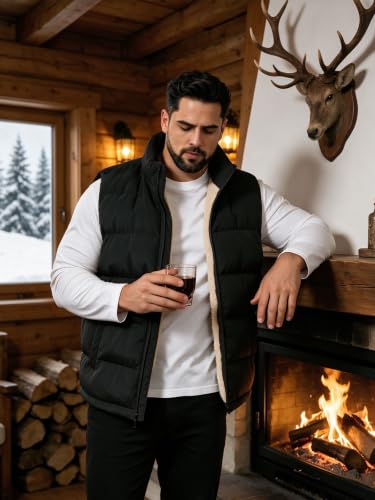 Image of TUVEKE Men's Puffer Vest Sherpa Lined Outdoor Zipper Fleece Vest Warm Sleeveless Men Winter Jackets Water-Resistant M-5XL